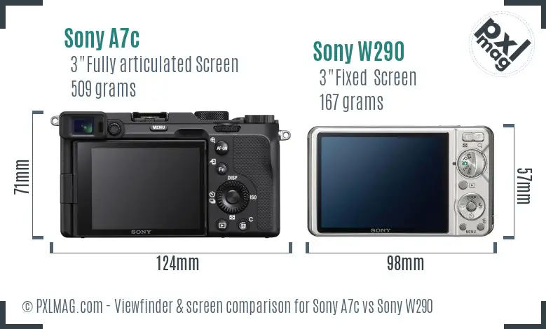 Sony A7c vs Sony W290 Screen and Viewfinder comparison