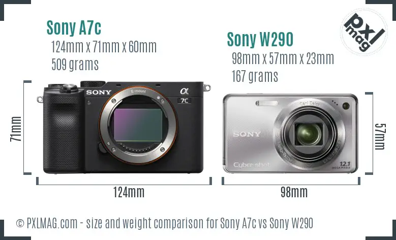 Sony A7c vs Sony W290 size comparison