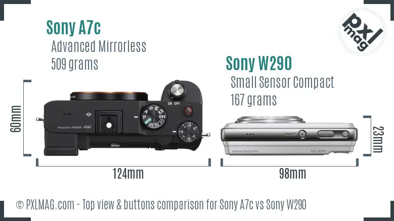 Sony A7c vs Sony W290 top view buttons comparison