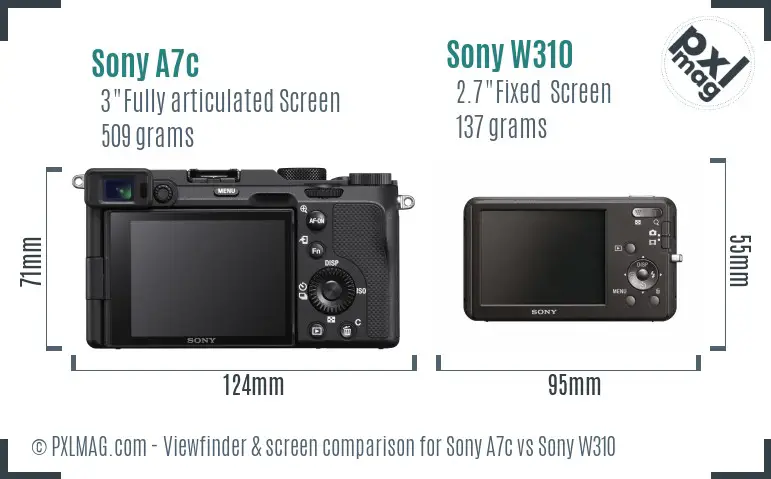 Sony A7c vs Sony W310 Screen and Viewfinder comparison