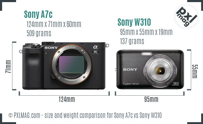 Sony A7c vs Sony W310 size comparison
