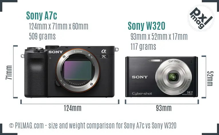 Sony A7c vs Sony W320 size comparison
