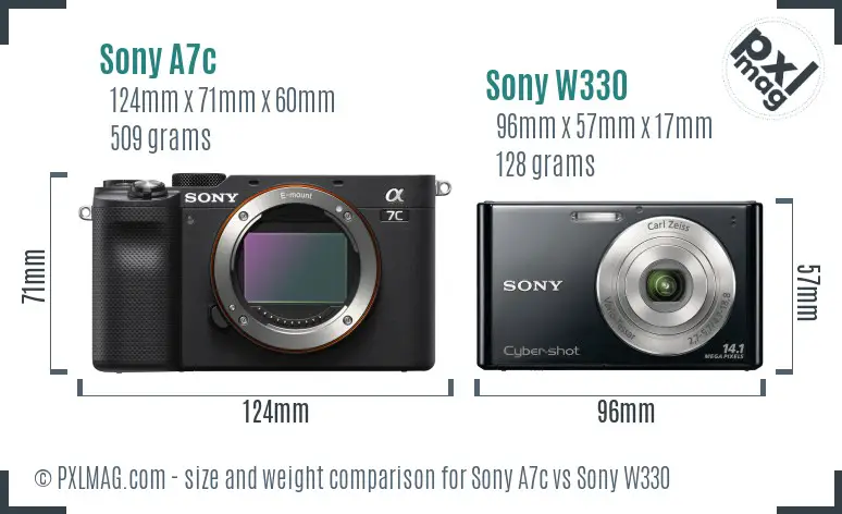 Sony A7c vs Sony W330 size comparison