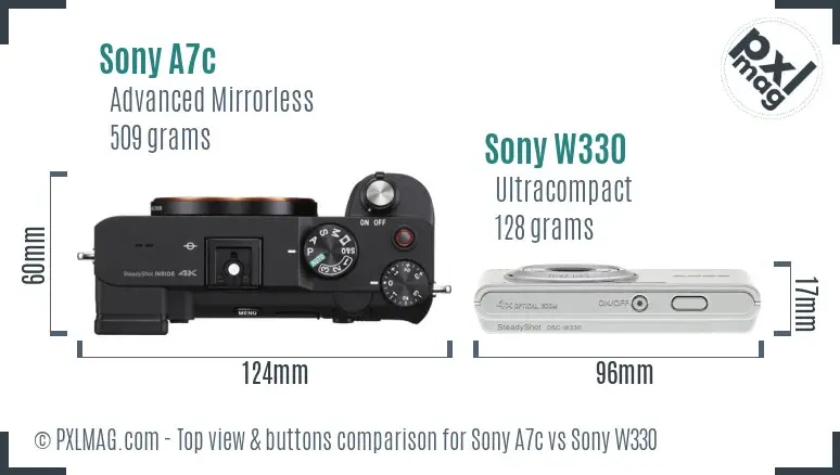 Sony A7c vs Sony W330 top view buttons comparison