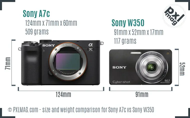 Sony A7c vs Sony W350 size comparison