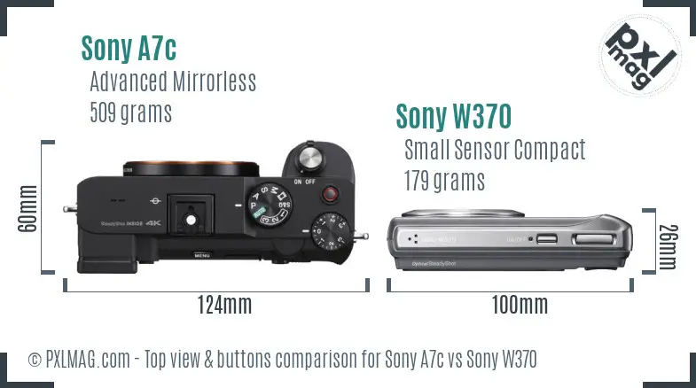 Sony A7c vs Sony W370 top view buttons comparison
