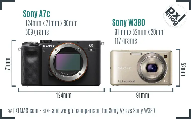 Sony A7c vs Sony W380 size comparison