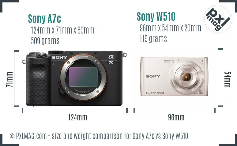 Sony A7c vs Sony W510 size comparison