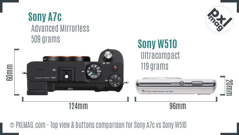 Sony A7c vs Sony W510 top view buttons comparison