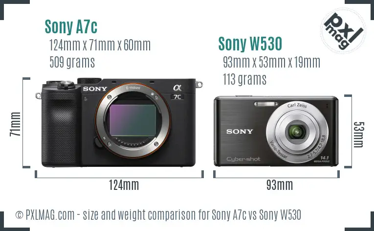 Sony A7c vs Sony W530 size comparison