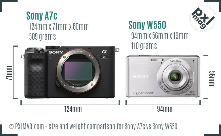 Sony A7c vs Sony W550 size comparison