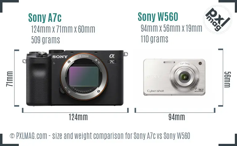 Sony A7c vs Sony W560 size comparison