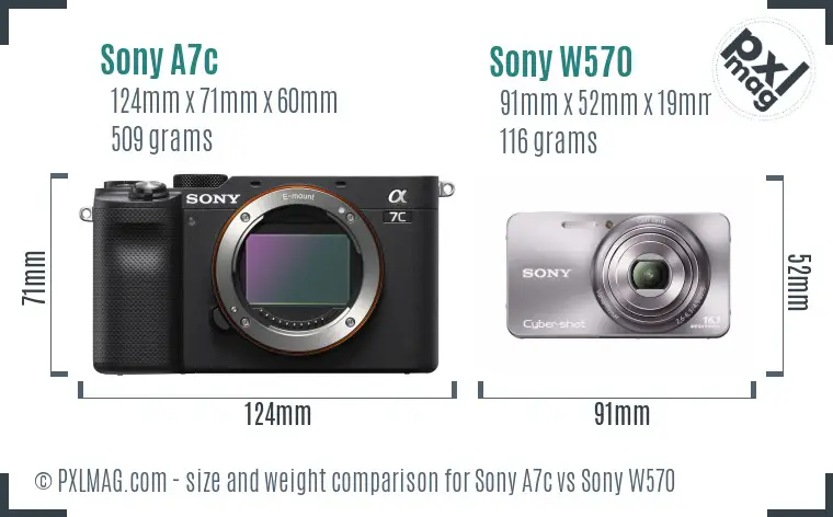 Sony A7c vs Sony W570 size comparison