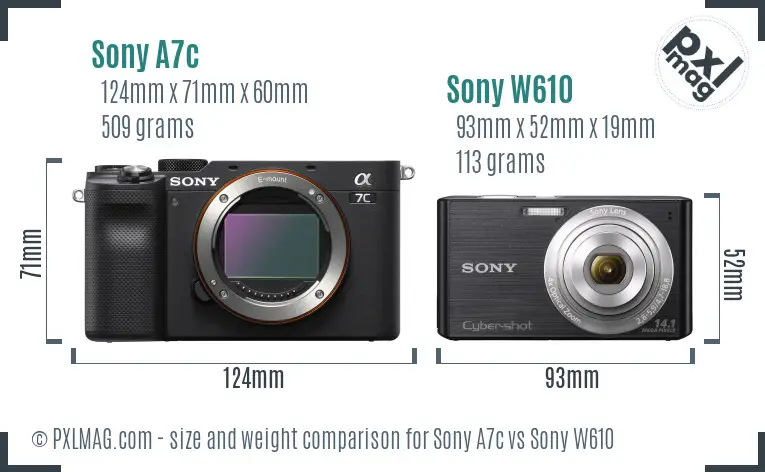 Sony A7c vs Sony W610 size comparison