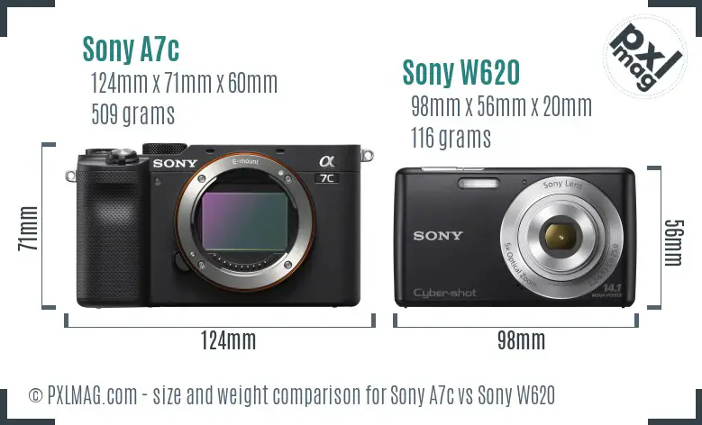 Sony A7c vs Sony W620 size comparison