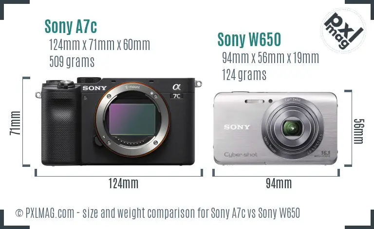 Sony A7c vs Sony W650 size comparison