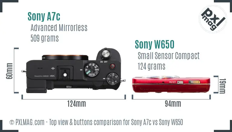 Sony A7c vs Sony W650 top view buttons comparison