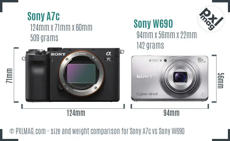 Sony A7c vs Sony W690 size comparison