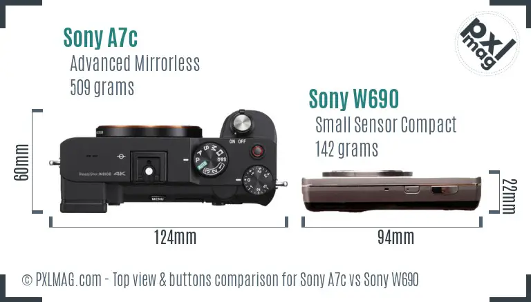 Sony A7c vs Sony W690 top view buttons comparison