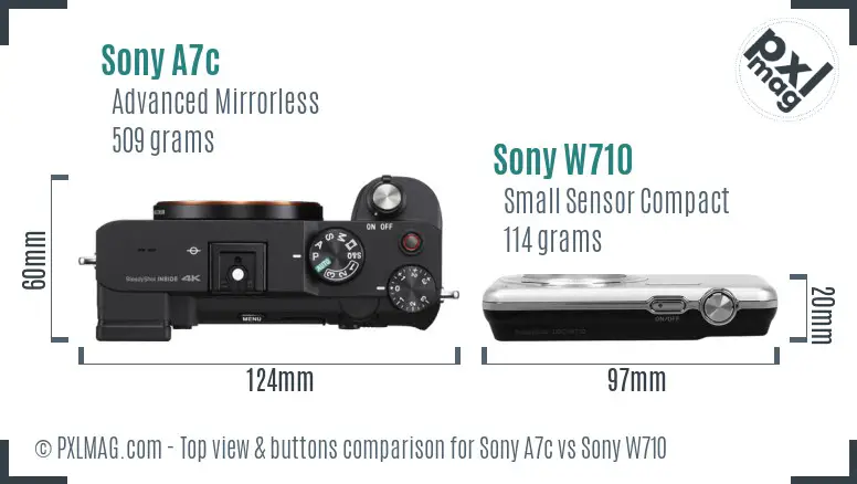 Sony A7c vs Sony W710 top view buttons comparison