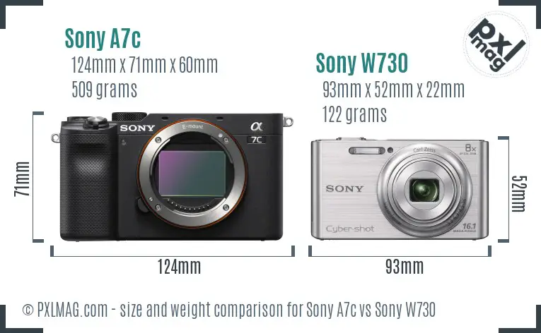 Sony A7c vs Sony W730 size comparison