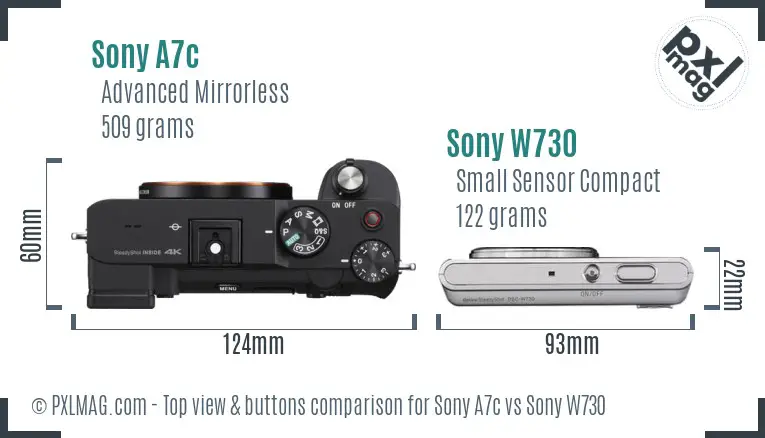 Sony A7c vs Sony W730 top view buttons comparison