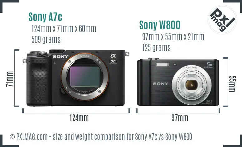 Sony A7c vs Sony W800 size comparison