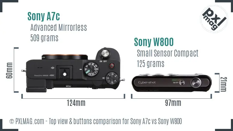 Sony A7c vs Sony W800 top view buttons comparison