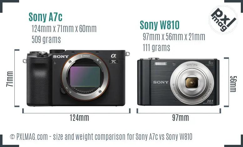 Sony A7c vs Sony W810 size comparison