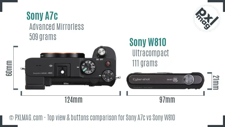 Sony A7c vs Sony W810 top view buttons comparison