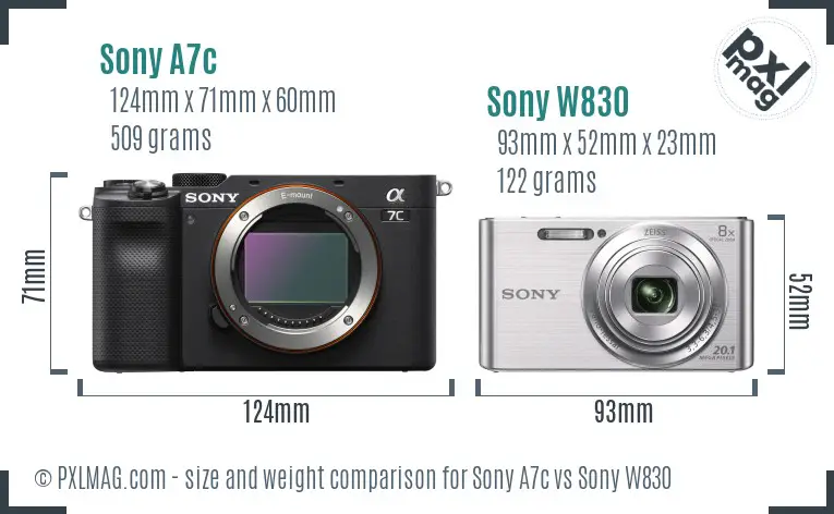 Sony A7c vs Sony W830 size comparison