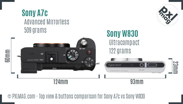Sony A7c vs Sony W830 top view buttons comparison