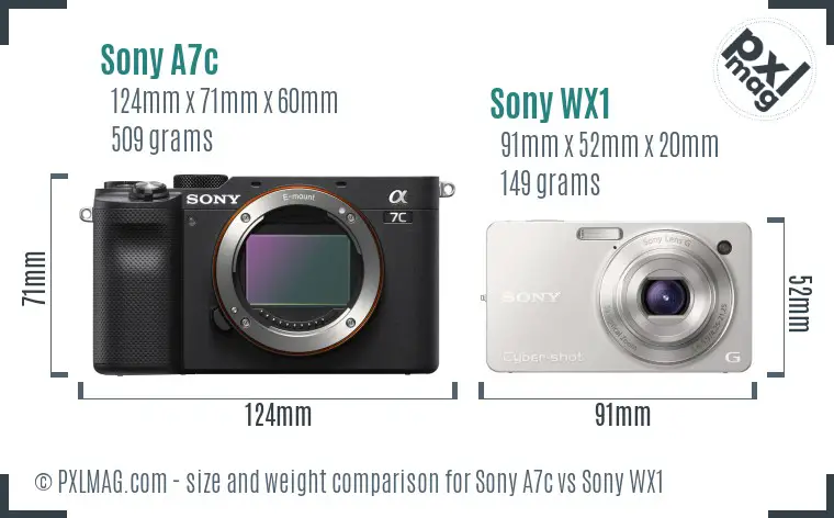 Sony A7c vs Sony WX1 size comparison