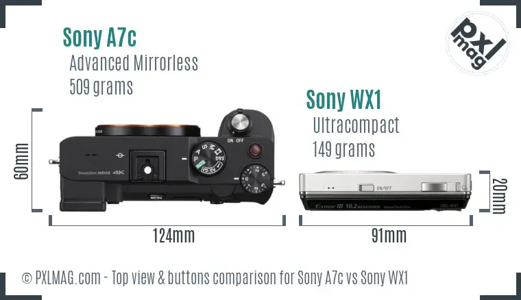 Sony A7c vs Sony WX1 top view buttons comparison