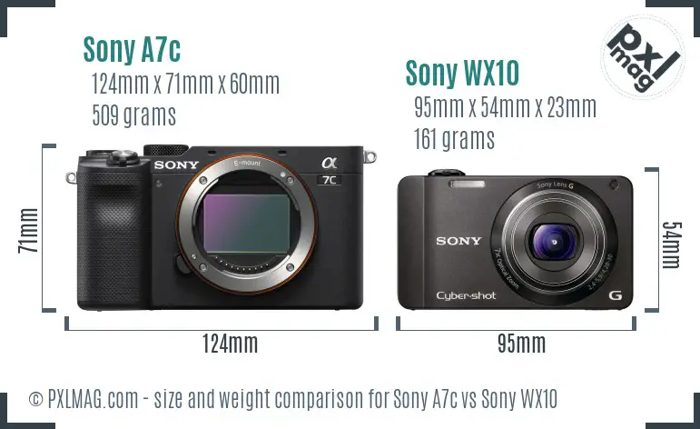 Sony A7c vs Sony WX10 size comparison