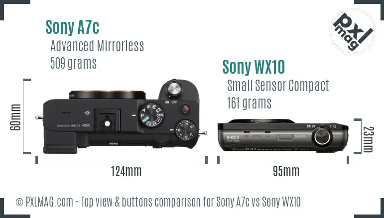 Sony A7c vs Sony WX10 top view buttons comparison