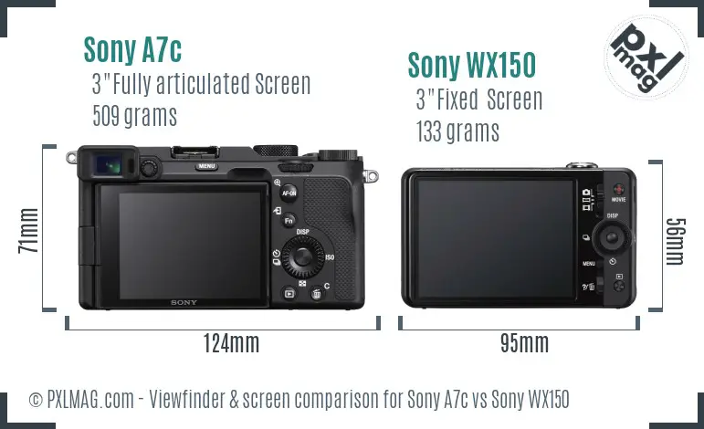Sony A7c vs Sony WX150 Screen and Viewfinder comparison