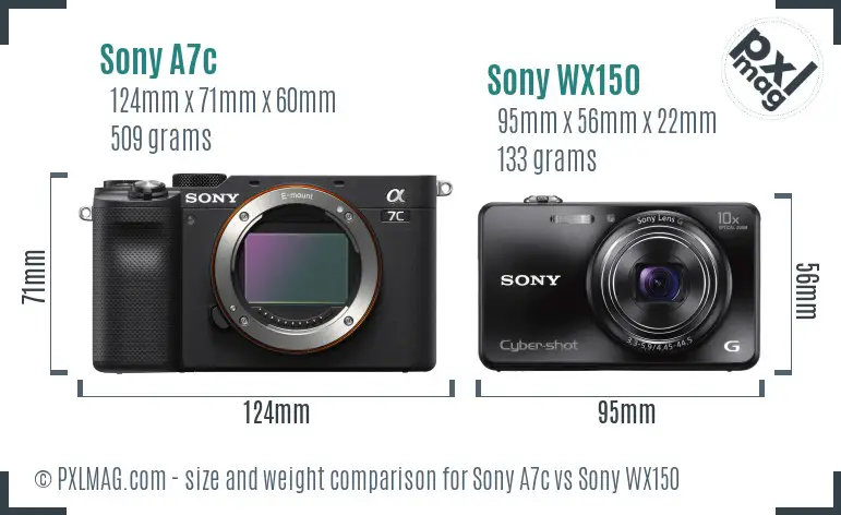 Sony A7c vs Sony WX150 size comparison
