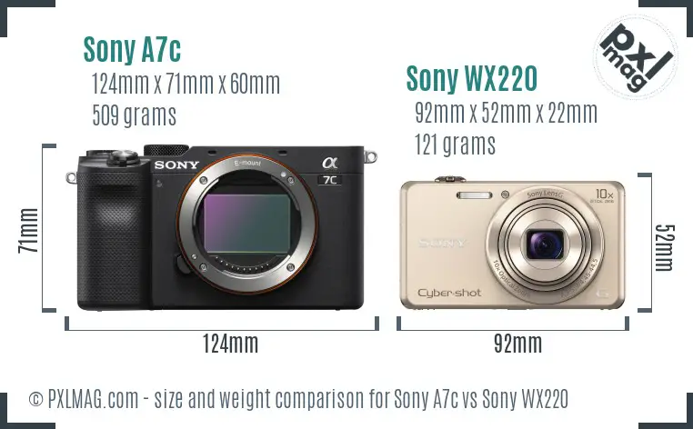 Sony A7c vs Sony WX220 size comparison