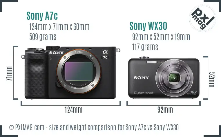 Sony A7c vs Sony WX30 size comparison