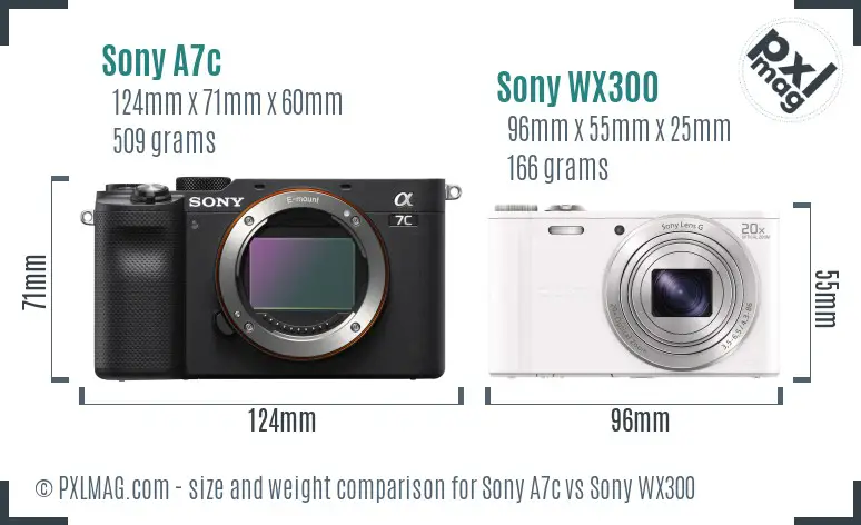 Sony A7c vs Sony WX300 size comparison