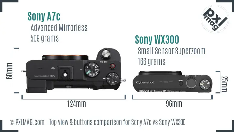 Sony A7c vs Sony WX300 top view buttons comparison