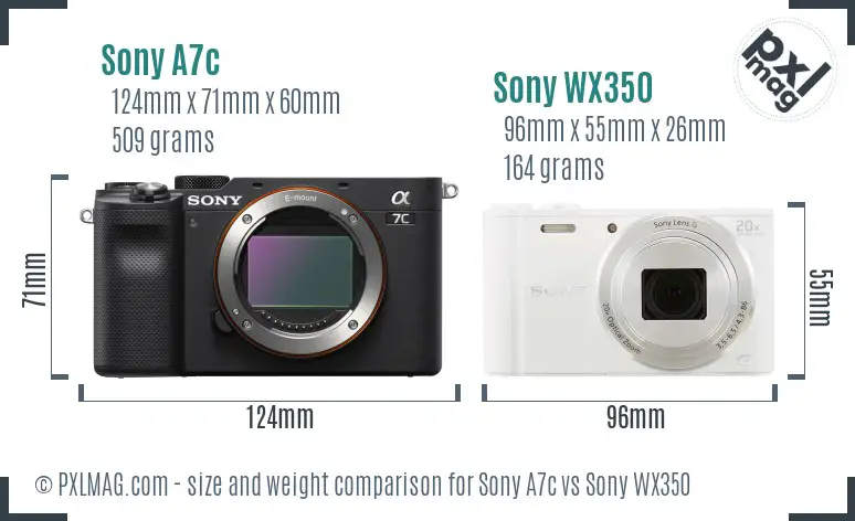 Sony A7c vs Sony WX350 size comparison