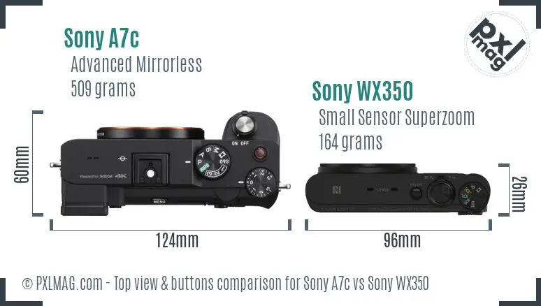 Sony A7c vs Sony WX350 top view buttons comparison