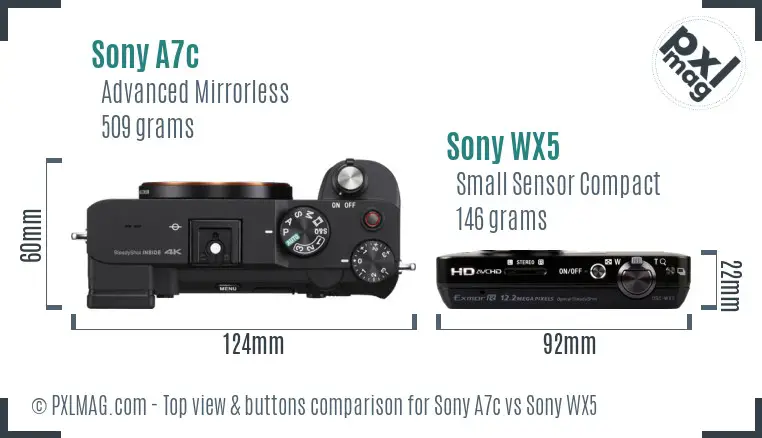 Sony A7c vs Sony WX5 top view buttons comparison