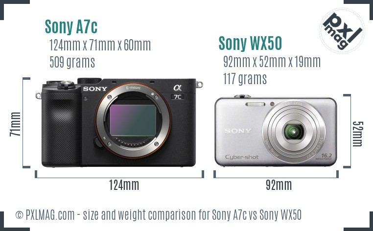 Sony A7c vs Sony WX50 size comparison