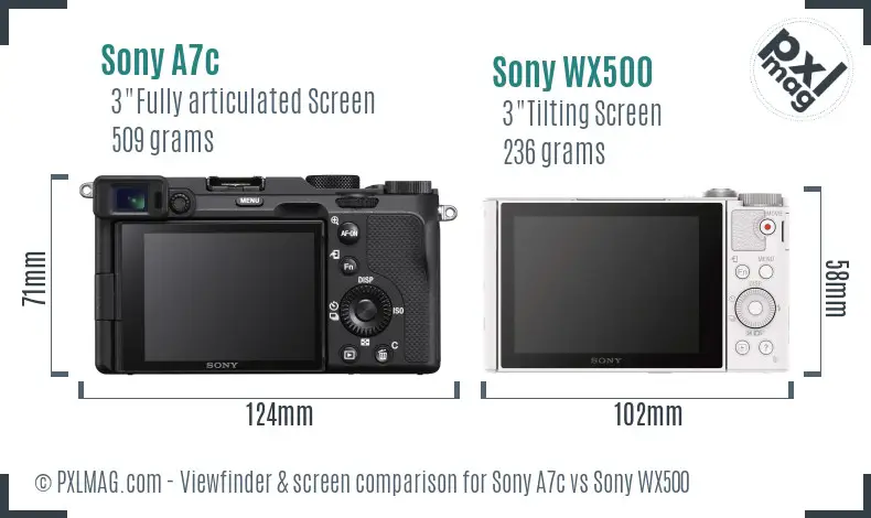 Sony A7c vs Sony WX500 Screen and Viewfinder comparison