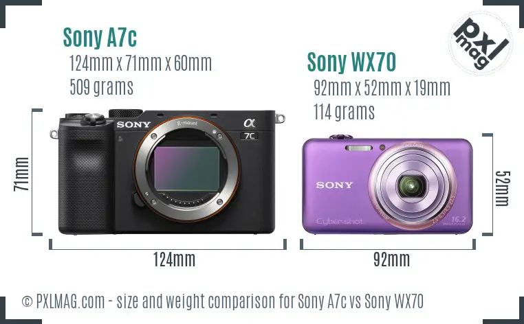 Sony A7c vs Sony WX70 size comparison