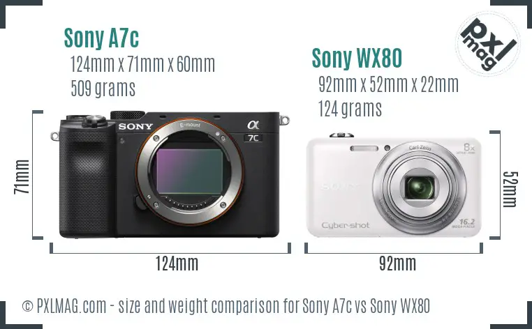 Sony A7c vs Sony WX80 size comparison