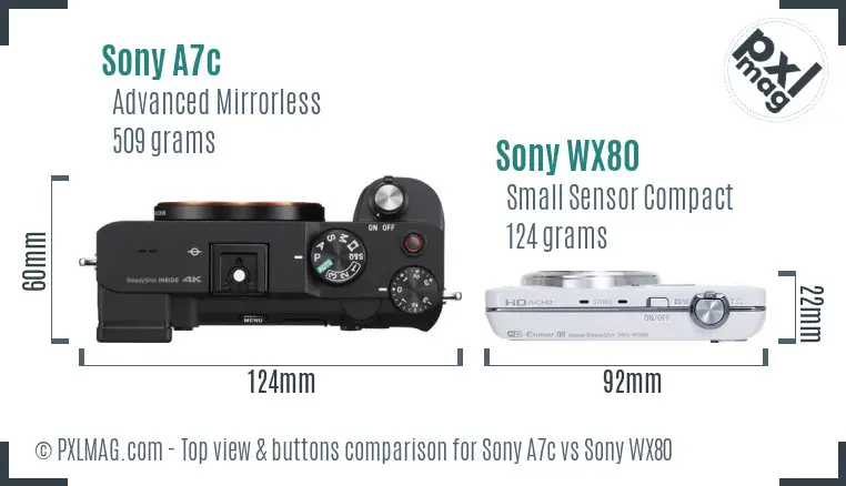 Sony A7c vs Sony WX80 top view buttons comparison